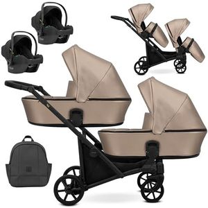 Kunert Brav Duo BBtwin 3-in-1 dubbele kinderwagen van kunstleer, 3-delig, bruin