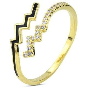AN505D ring met geelgoud verguld met zwarte zirkonia en witte zirkonia, Zilver, Zirkonium