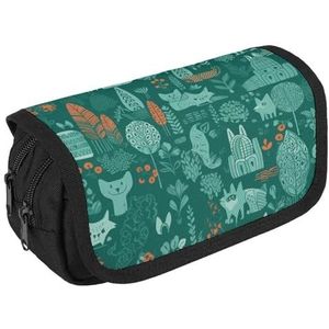 VFKLT Groene dieren etui dubbellaags pennenetui grote capaciteit pennenzak dubbele rits draagbare pennenetui make-up tas voor mannen vrouwen reizen zakelijk kantoor, Wit, Eén maat, Potlood Tas