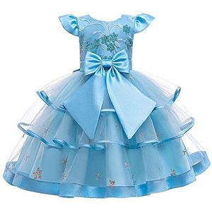 Baixia Formele glanzende jurk voor babymeisjes, kinderverjaardag, feest, strik, bloemenprinses, tule, tutujurk, baljurk, meisjes, doop, Blauw, 4-5 Jaren