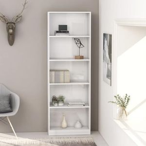 CBLDF Boekenkast met 5 niveaus, hoogglans wit, 60x24x175 cm, ontworpen houten meubels