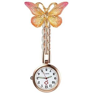 Yojack Gepersonaliseerd zakhorloge vlinder rose goud legering klein pin-zakhorloge verpleegkundige arts ziekenhuis cadeau horloge klok gegraveerd horloge (kleur: oranje)