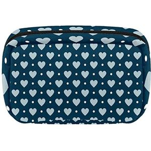 Cosmetische tassen voor vrouwen kleine make-up tas reizen toilettas etui organizer rits blauw harten en stippen, Meerkleurig, 17.5x7x10.5cm/6.9x4.1x2.8in