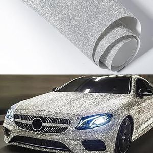 Blueshyhall Autofolie, zilver, glitter, 30 x 200 cm, autofolie, wit, glitter, diamant, folie, auto, zilver, voor binnen en buiten, waterdicht, met zelfklevend