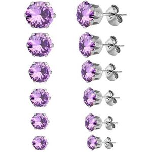 6 paren/set 3 mm ~ 8 mm veelkleurige ronde zirconia stud oorbellen goud/zilveren kleur chirurgisch roestvrij staal voor vrouwen mode-sieraden