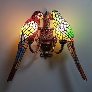 2 Papegaai Wandlampen, Tiffany Stijl, Glas-In-Lood, Retro Landelijke Wandlampen, Hal
