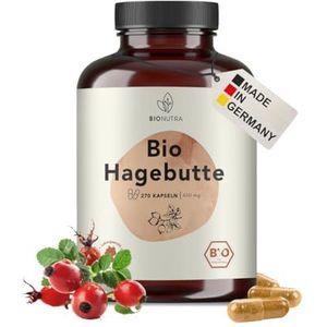 BIONUTRA® Bio Rozenbottel capsules hooggedoseerd 5200 mg/dag, residugecontroleerd, Duitse productie, vegan, lactose- & glutenvrij, zonder toevoegingen, 270 stuks x 650 mg