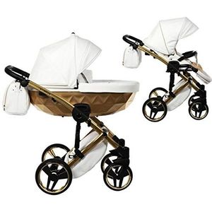 Junama kinderwagen combinatie kinderwagen premium buggy babyzitje + accessoires Isofix selecteerbaar Mirror Satin door Ferriley & Fitz One Snow 06 3in1 (inclusief autostoeltje)