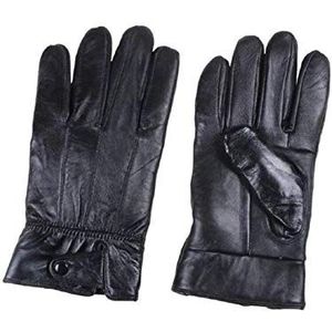 Dames echt lederen handschoenen warme winter zacht rijden fleece gevoerd casual knop bevestiging handschoenen - zwart - S