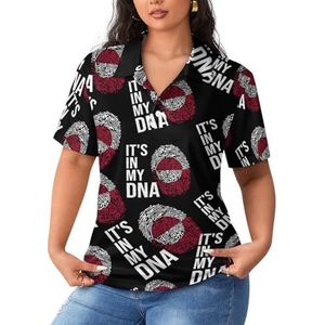 It's In My DNA Greenland Flag dames sportshirt korte mouw T-shirt golfshirts tops met knopen workout blouses