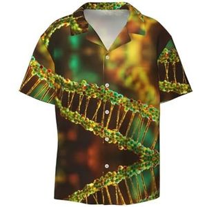 EdWal DNA Chain Photo Print Heren Korte Mouw Button Down Shirts Casual Losse Fit Zomer Strand Shirts Heren Jurk Shirts, Zwart, L