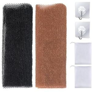 Afrikaanse netsponzen met 2 schuimende bundelzakken, 2 transparante haken, scrub-lichaamsnet, douchebodywash, premium nylon wasnet, geschikt voor baden (zwart, bruin)