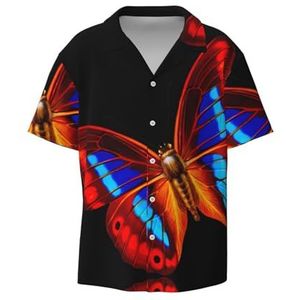 OdDdot Vlinder en zwarte print heren button down shirt korte mouw casual shirt voor heren zomer business casual overhemd, Zwart, 4XL
