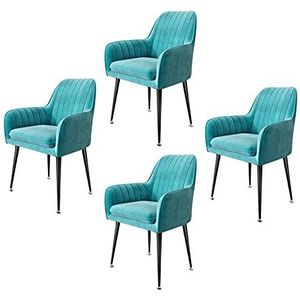 GEIRONV Dining stoelen set van 4, fluwelen zitting en rugleuningen zwarte stoelbenen lounge stoel for woonkamer slaapkamer make-up stoel Eetstoelen (Color : Sky blue)