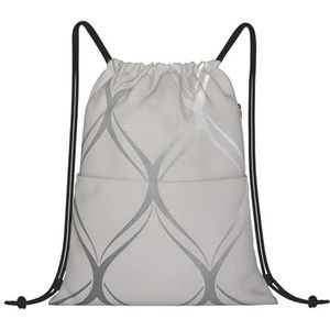 EgoMed Trekkoord Rugzak, Rugzak String Bag Sport Cinch Sackpack String Bag Gym Bag, Wave Geometrische Grijs Zilver, zoals afgebeeld, Eén maat