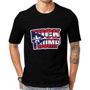 Puerto Rico Flag Fck Trump grafisch T-shirt met korte mouwen voor heren ronde hals print casual T-shirt M