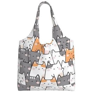 YIFEIWSHH Oranje katten (1) Extra grote capaciteit schouder canvas tas voor winkelen reizen dagelijks gebruik, Zwart, Eén maat