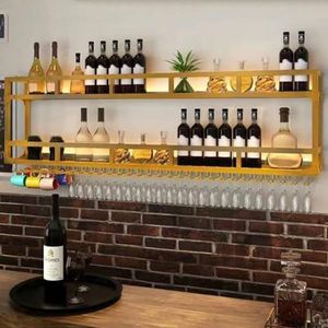 Wandflessenhouder met LED-licht, metalen hangende planken voor drankflessen en wijnglazen, wijnstandaard voor bars, thuisrestaurants (kleur: A, maat: 80 x 25 x 55 cm)