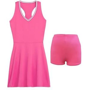 Sportjurk voor dames met tennis shorts tweedelige set ademende golfkleding voor badminton outdoor zwart wit roze trainingspak (roze, XL)