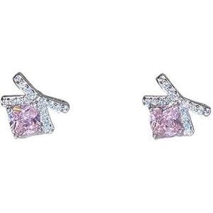 Vlinderdas roze diamanten zirkonia oorbellen vrouwelijke ins lichte luxe wind oorbellen zoete kleine frisse oorsieraden (Size : Earrings Silver)