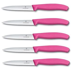Victorinox 5-delige set groentemessen Swiss Classic, roze, 10 cm met gekartelde rand, tomatenmes