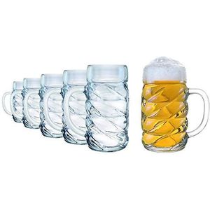 Stölzle Lausitz Diamond Bierpul / set van 6 bierpullen 1 liter met bord/stabiele bierkan / maatkan van soda lime glas / bierglas 1 l vaatwasmachinebestendig