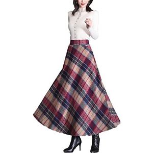 Moviendress Vrouwen Maxi Rokken Tartan Wol Lang Warm met Elastische Taille Geplooide A-lijn Plaid Rok Plus Size, Kleur 5, M