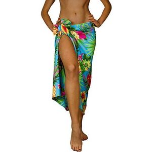 King Kameha Hawaii sarong pareo strandwikkeling dames funky casual bikini cover up strandjurk badpak ananas print, sarong ananas turquoise groot, L