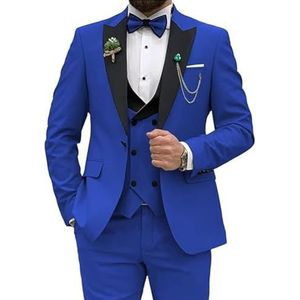 Mannen Slim Fit Pak 3 Stuk Bruiloft Party Prom Suits Een Knop Jas Vest en Broek met Tie, koningsblauw, S