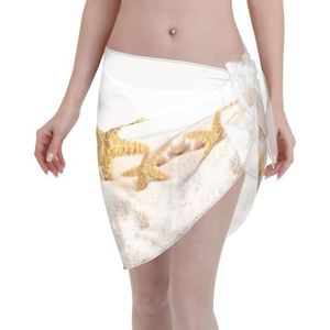 Zeeschelpen zeester op het strand print elegante strand wrap, bikini cover-up, badmode jurk, voor vrouwen, perfect voor zwembad en resort zwart, Zwart, one size