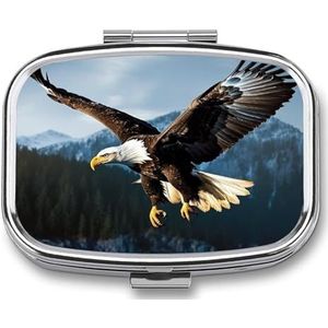 Eagle at Hunting Pill Box Travel Pill Organizer 2 Compartiment Wekelijkse Pil Case met Spiegel Een Dag Medicijn Container Geneeskunde Organizer voor portemonnee, zak of portemonnee