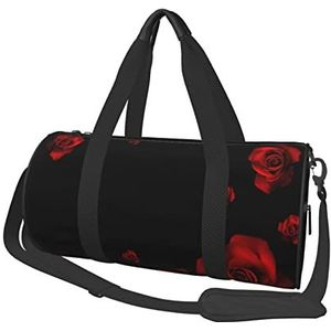 Rode Rose Zwarte Achtergrond Reizen Duffel Bag Gym Tote Bag Lichtgewicht Bagage Tas Voor Weekender Sport Vakantie, Zwart, Eén maat