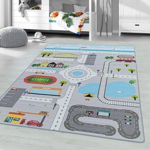 Muratap Play Verkeer Vloerkleed Kinderkamer Grijs - Speelkleed Laagpolig Tapijt Leerzaam Autokleed Verkeer Speelkamer Kinderkamer Babykamer - Maat: 150x100 cm