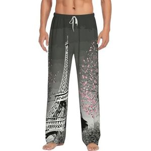 Paris Eiffeltoren voor heren, lange loungewear, broek, nachtkleding, pyjamabroek, nachtkleding met zakken en trekkoord, Wit, S