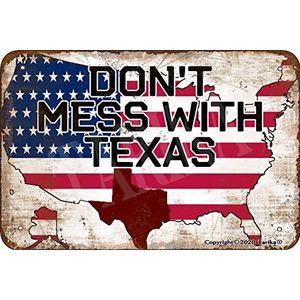 Tarika Don'T Mess With Texas Tin Vintage Look 20X30 CM Decoratie Art Sign voor Thuis Grappige Muur Decor