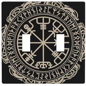 ZhaoYuGoods Magisch ontwerp Noorse runen kompas print muurplaat, dubbele tuimellichtschakelaar outlet cover 2-Gang 11,4 cm x 11,4 cm, PC decoratieve voorplaat voor thuis en kantoor
