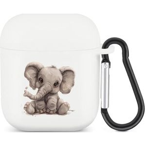 Leuke Olifant En Vogel Leuke Case Voor AirPods 2&1 Schokbestendige Beschermende Hoofdtelefoon Gevallen Cover Met Sleutelhanger Voor Mannen Vrouwen