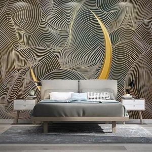 Geometrische Gouden Lijn 3D Behang Mobili Kantoor Woonkamer Bank Sofa Slaapkamer TV Achtergrond Muur Decoratie-150cm×105cm