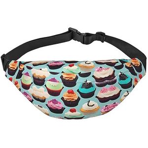 Waterdichte polyester heuptas met - lichtgewicht en duurzame crossbody-tas voor mannen en vrouwen schattige koe polka dot, Kleurrijke Cupcakes, Eén maat