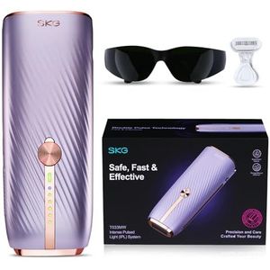 SKG IPL Ontharingsapparaat, laser voor vrouwen en mannen, pijnvrij, duurzame ontharing thuis, dubbele puls-technologie, oneindige lichtpulsen, voor gezicht, benen, armen en bikinizone