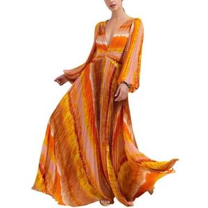 HFYRBDKSPI Dames Flowy Maxi Badpak Print Eendelig Badpak met Strand Cover Up Rok Set,Oranje,L