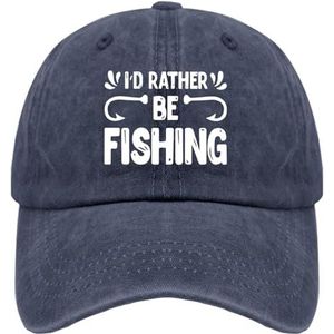 OOWK Baseball Cap I d Rather be Fishing Trucker Cap voor Vrouwen Retro Gewassen Denim Verstelbaar voor Golf Gift, marineblauw, one size