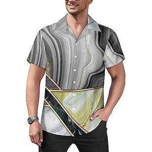 Goud Marmer Gestreepte Abstracte Art Deco Heren Casual Button-Down Shirts Korte Mouw Cubaanse Kraag Tees Tops Hawaiiaanse T-shirt 3XL