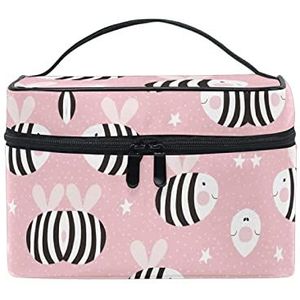 Bee Roze Zwart Wit Baby Cosmetische Tas Organizer Rits Make-up Zakken Pouch Toilettas Case Voor Meisje Vrouwen