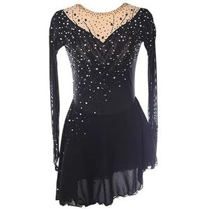 Nnnydjy Professionele Wedstrijdjurk Voor Dames Kunstschaatsen Rok Voor Buitensporten Meisjes Handgemaakte Balletgymnastiekpakjes Voor Dames Lange Mouwen,zwart,11_13Years