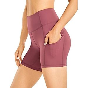 CRZ YOGA Dames Sport Shorts Hoge Taille Tummy Control Shorts met Zijzakken-6"" Misty Merlot M