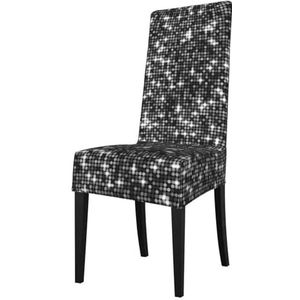 KemEng Zwart en zilver pailletten sprankelend elegant patroon, stoelhoezen, stoelbeschermer, stretch eetkamerstoelhoes, stoelhoes voor stoelen