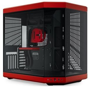 HYTE Y70 Opgewaardeerde moderne esthetische dubbele kamer panoramisch gehard glas middentoren ATX computer gaming case met PCIE 4.0 Riser kabel inbegrepen, rood (CS-HYTE-Y70-BR)