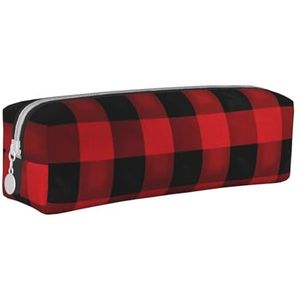 Luiaard Mijn Geest Dier Gedrukt Etui Lederen Potlood Pouch Draagbare Briefpapier Organizer Potlood Houder Make-up Tas met Ritssluiting, Rood Zwart Buffalo Check Plaid Patroon, Eén maat, Make-Up Pouch