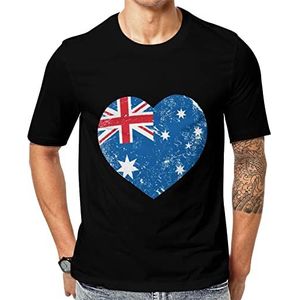 Australië retro hart vlag heren korte mouw grafisch T-shirt ronde hals print casual t-shirt tops L